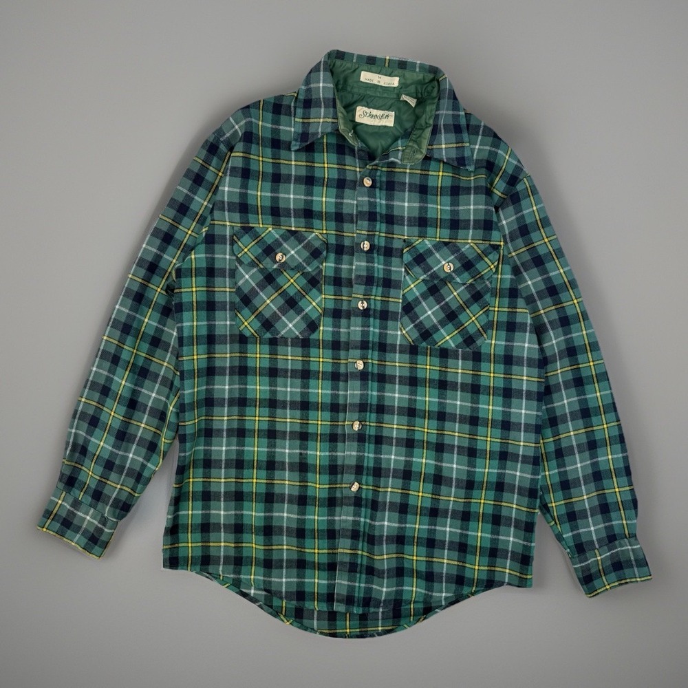 Vintage St Johns Bay Flannel Shirt Grunge Plaid Green Korea Medium